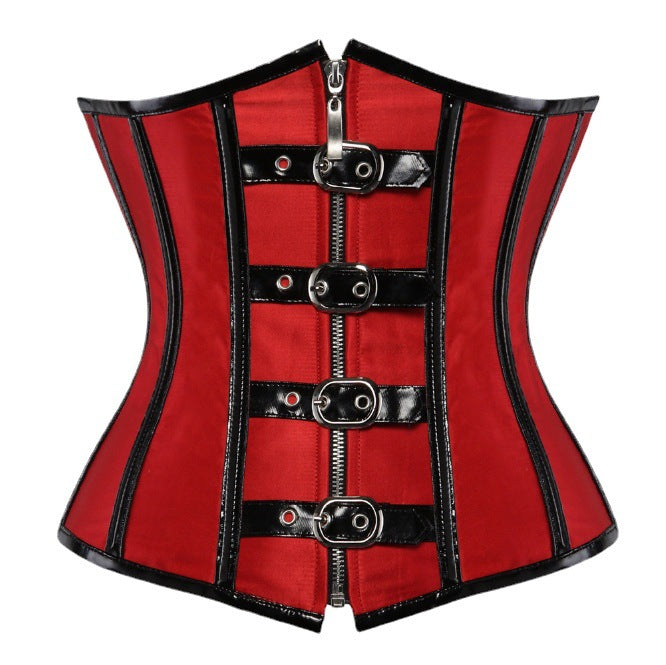 Corset amincissant rouge à boucle de ceinture pour femme