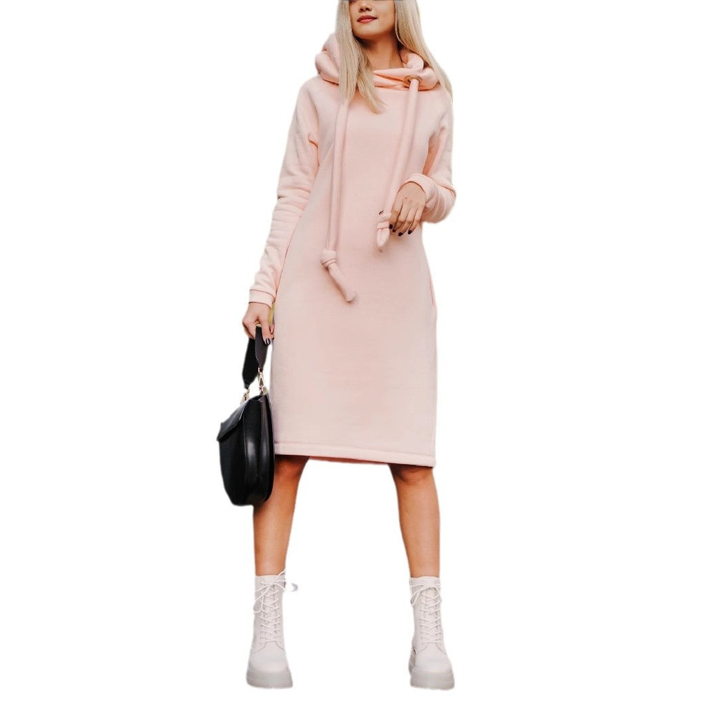 Robe-chandail épaisse à capuche coupe ajustée et longue de style urbain