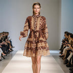 Robe longue à manches longues avec imprimé léopard ajouré pour femme
