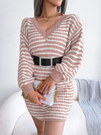 Robe en maille rayée à lacets pour femme