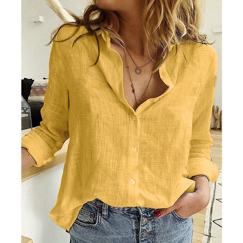 Chemisier à manches longues pour femmes avec cardigan à revers et boutons lâches