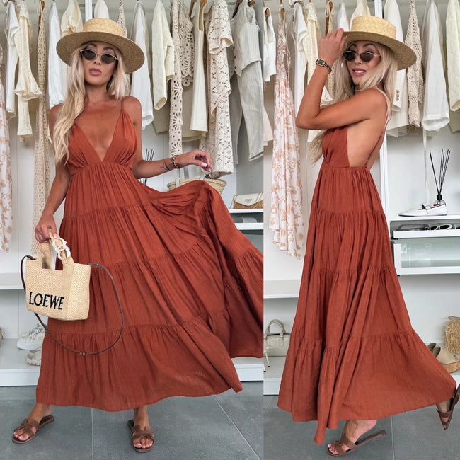 Robe d'été sexy à bretelles et coutures pour femmes, style européen et américain Hover Image