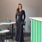 Robe longue à manches longues avec ourlet volanté pour femme