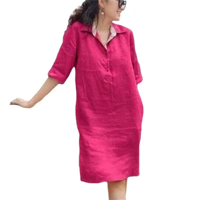 Nouvelle robe mi-longue ample à col en V pour femme