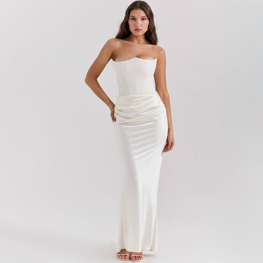 Robe longue bustier moulante, robe de soirée sexy sans dos pour femmes