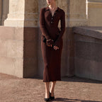 Robe moulante en maille contrastée, style français, pour femme