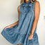 Bow Sleeveless Cotton Denim Dress