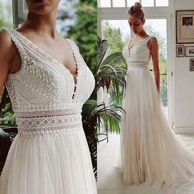 Lace Light See-through Waist Slimming Beach Outdoor Mesh Wedding Dress Hover Image