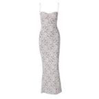 Robe longue moulante à fines bretelles et dos nu pour femme