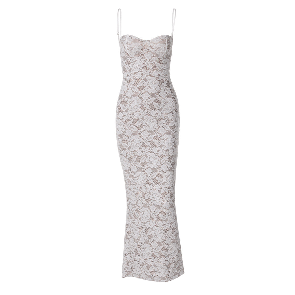 Robe longue moulante à fines bretelles et dos nu pour femme