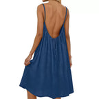 Robe moulante d'été sans manches de couleur unie avec bretelles fines et dos nu pour femme - Tenue décontractée de soirée pour le quotidien et les vacances