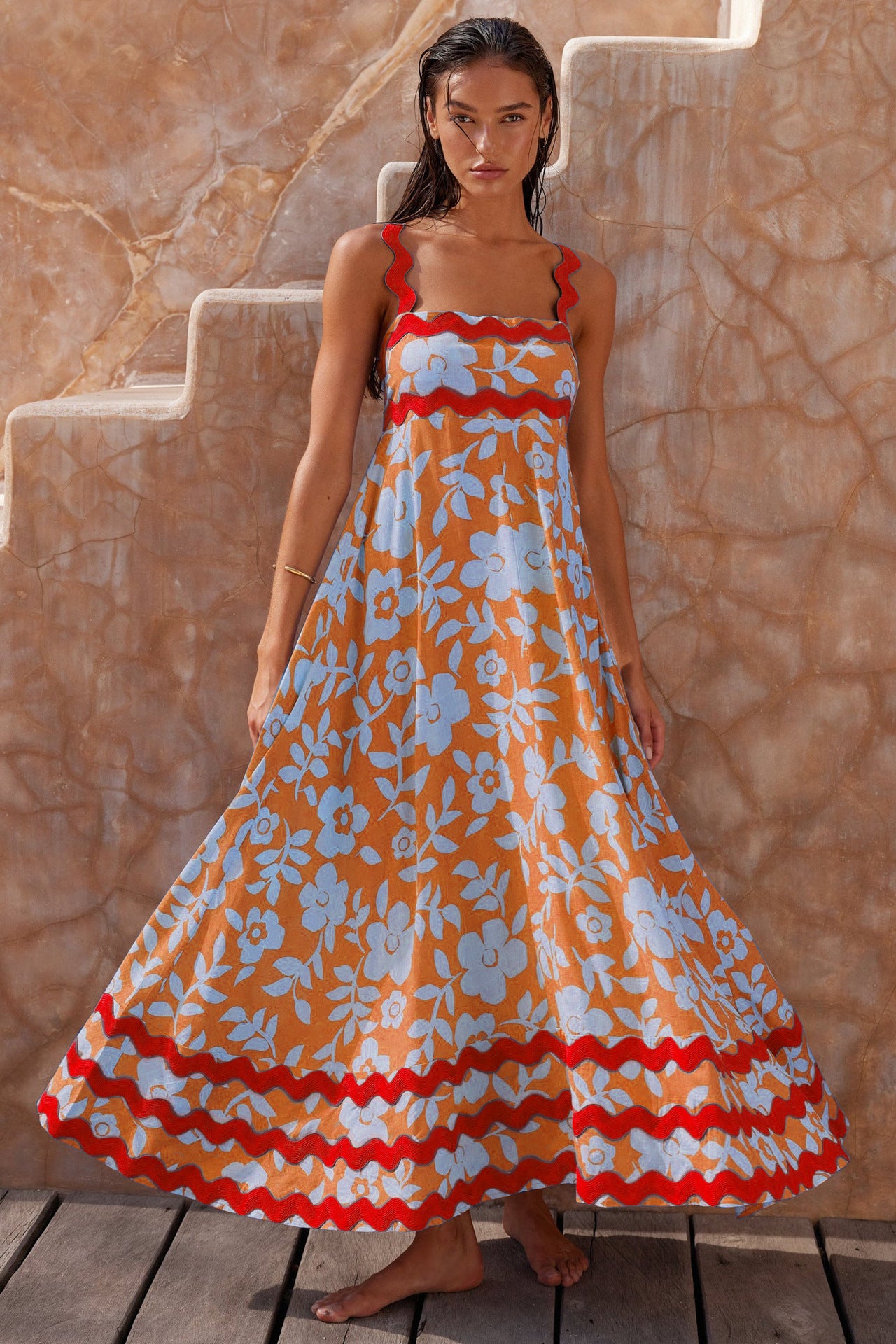 Nouvelle robe longue à bretelles imprimée Printemps-Été pour femmes