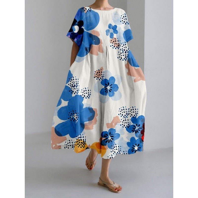 Robe Mode Courte Ample à Col Rond et Imprimé Fantaisie