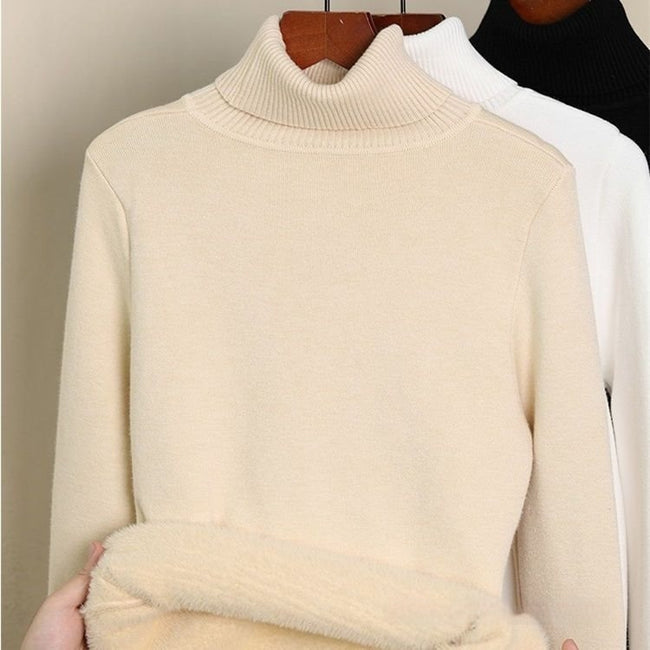 Pull à col roulé épais doublé polaire pour femme Main Image