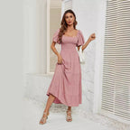 Robe d'été à col carré et dos nu, manches bouffantes, pour femmes