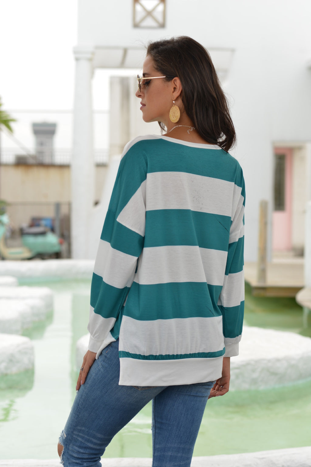 New Long Sleeved T Shirt For Women European And American Style Dusi Casual Horizontal Stripe Simple Round Neck T Shirt For Women Trendy
