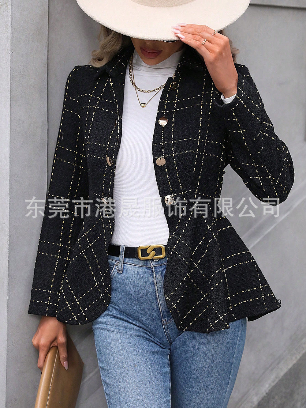 Blazer croisé femme slim à revers et volants