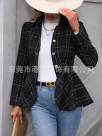 Blazer croisé femme slim à revers et volants