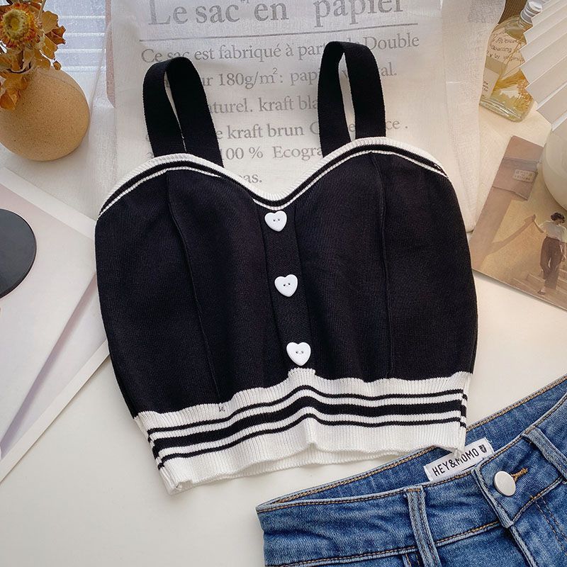 Gilet court en maille pour femme Sweet Wind Love Button