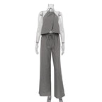 Ensemble deux pièces gilet licou à lacets sans manches et pantalon large pour femme
