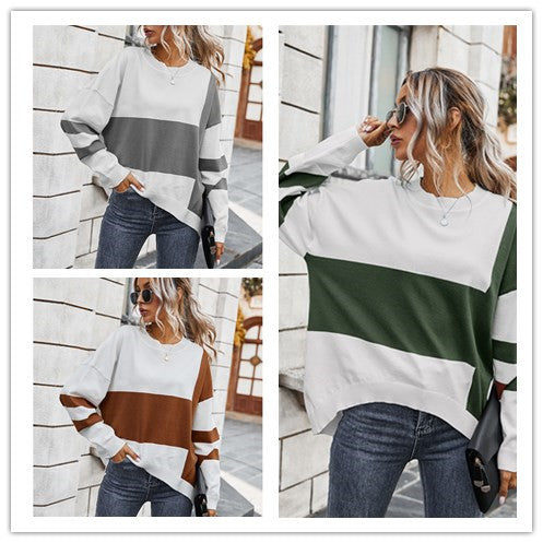 Autumn Stitching Irregular Loose Women Sweater Hover Image