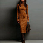 Robe longue à col roulé et manches longues, moulante, sexy, pour femme