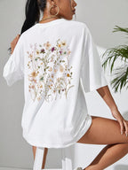 T-shirts décontractés en coton imprimés grappes de fleurs pour femmes
