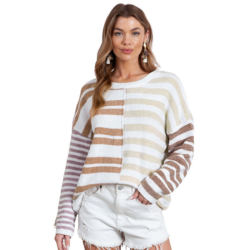 Pull rayé simple et polyvalent pour femme