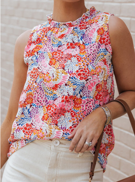 Haut décontracté sans manches à imprimé floral multicolore Main Image