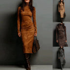 Robe longue à col roulé et manches longues, moulante, sexy, pour femme