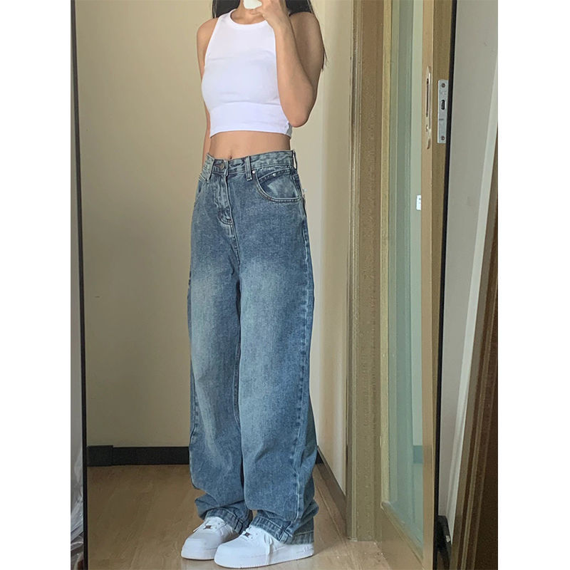 Jeans large à taille haute grande taille pour femme