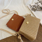 Sac à bandoulière tressé en paille pour femmes