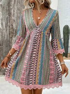 Robe bohème imprimée col en V, style décontracté pour femme