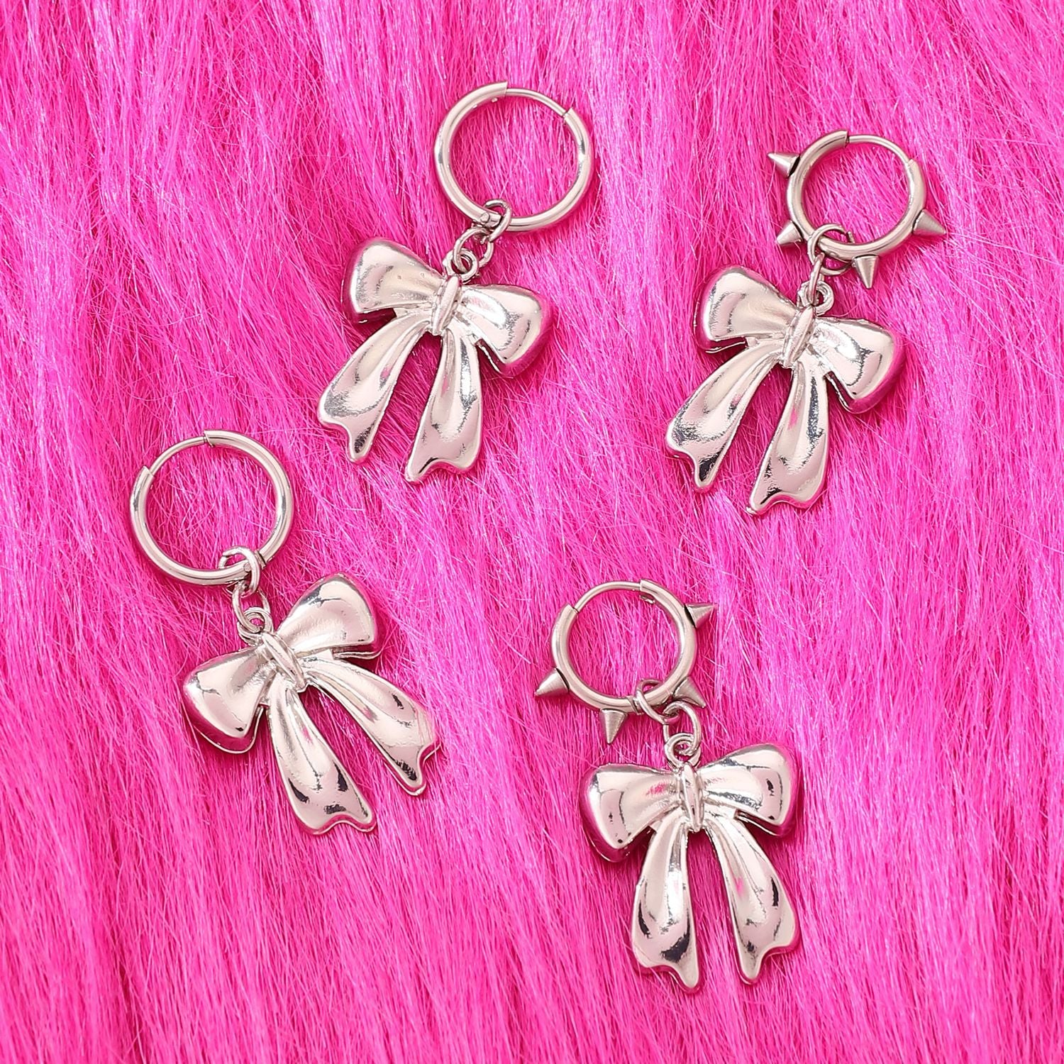Boucles d'oreilles pendantes vintage gothiques avec nœud papillon et rivet, style punk, pour femmes