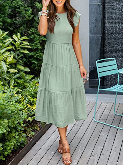 Robe Bohème Mi-Longue à Manches Courtes