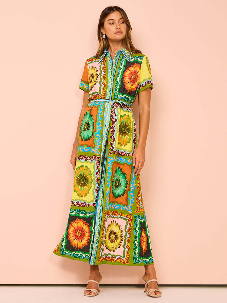Robe Lacée Imprimée Mode Taille Haute Femme