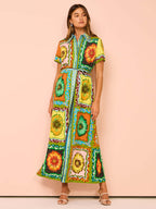 Robe Lacée Imprimée Mode Taille Haute Femme