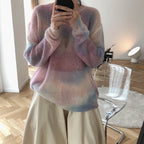 Pull en mohair lâche à col rond pour femme, fin