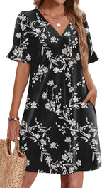 Robe élégante à col en V à volants pour femme avec poches