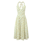 Robe sans manches florale licou en V style Hepburn français