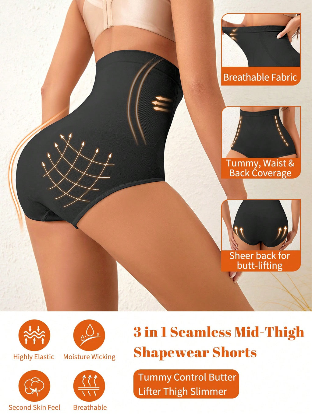 Short gainant taille haute pour femme, amincissant, contrôle du ventre, cache les poignées d'amour, rehausseur de fesses