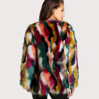 Manteaux d'hiver colorés en fourrure pour femmes, manteaux élégants en fausse fourrure colorée, marque de mode, manches longues, sans col, manteau décontracté pour femme
