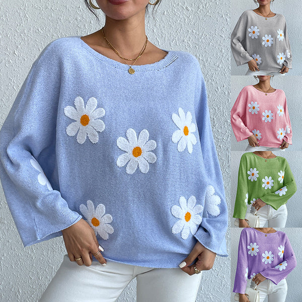 Pull en maille ample Sweet Flowers pour femmes