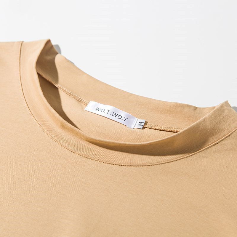 T-shirt basique en maille unie pour femme, en coton décontracté