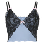 Gilet femme en dentelle contrastante à col en V