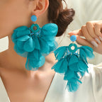Boucles d'oreilles pendantes bohèmes faites à la main avec perles et fleurs en mousseline pour femmes, bijoux fantaisie pour vacances tropicales