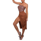 Robe de soirée moulante à paillettes unies avec fente haute et bustier sexy