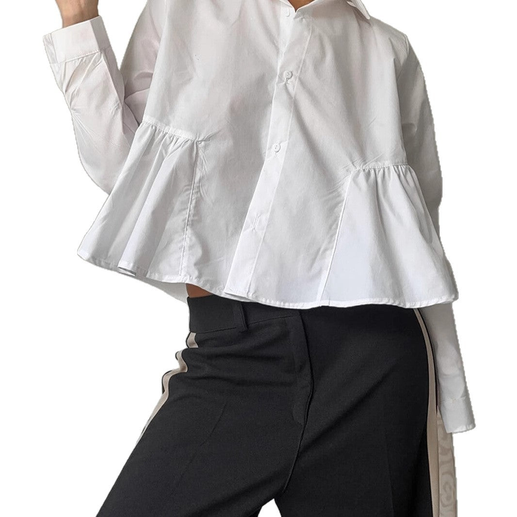Chemise à revers blanche décontractée coupe française pour femme