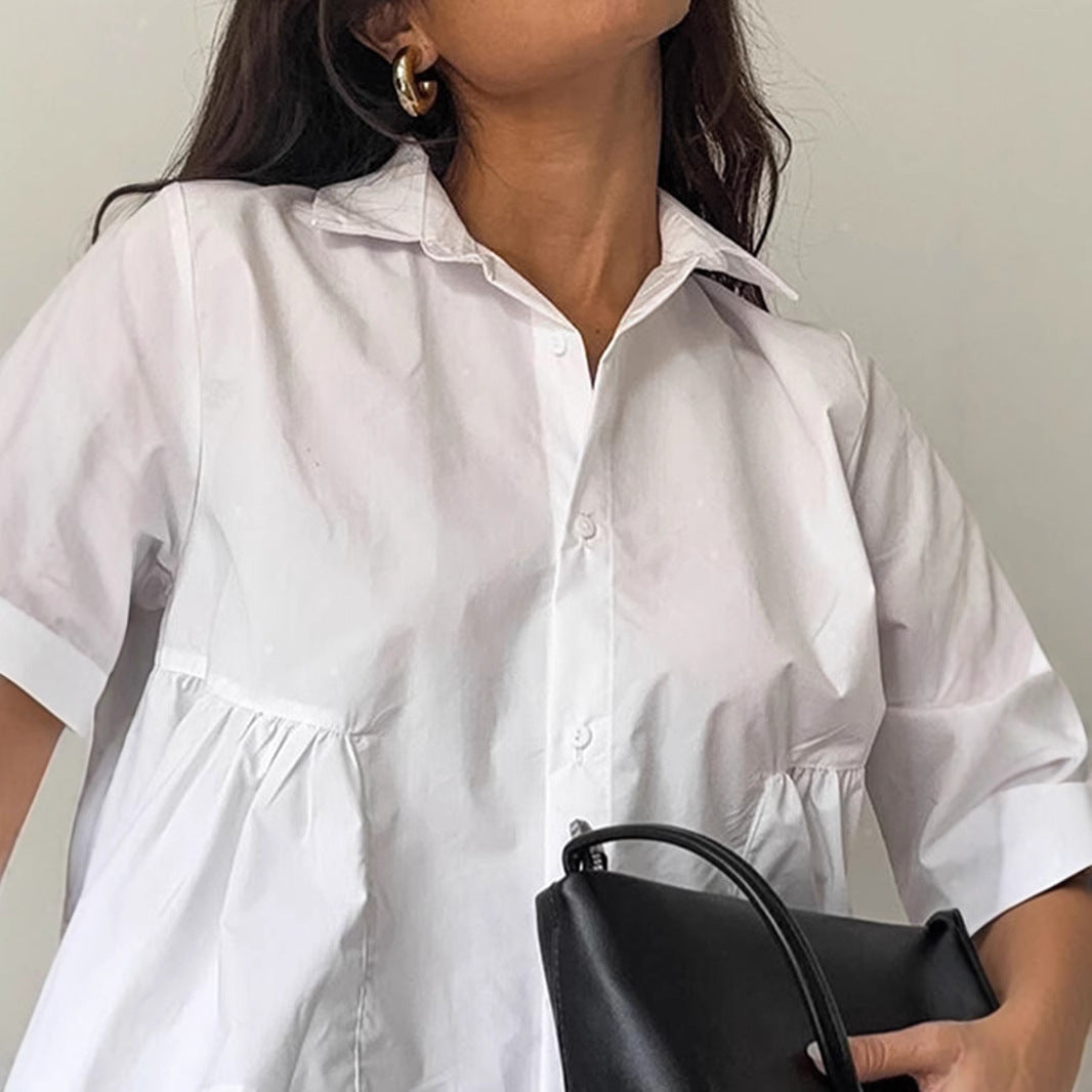 Chemise à revers blanche décontractée coupe française pour femme