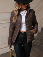 Vêtements pour femmes européennes et américaines, manteau décontracté en coton à demi-col roulé